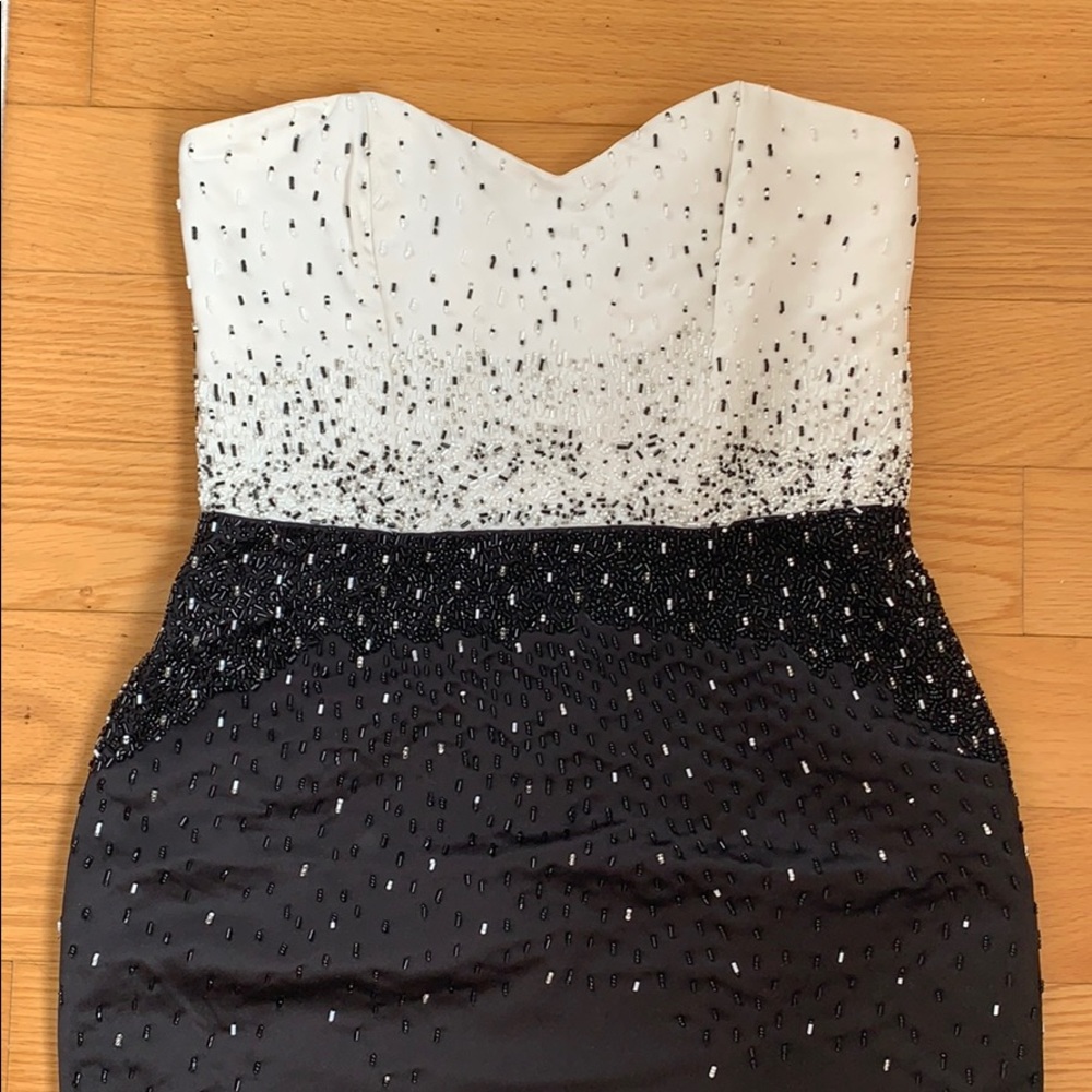 Parker beaded black and white dress midi